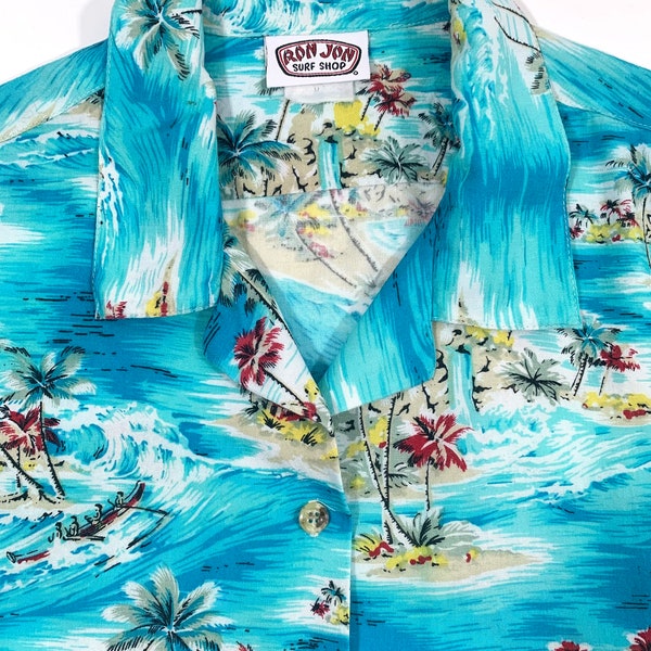 Ron Jon Surf Shop Women's Hawaiian Aloha Button Front Shirt Size Medium