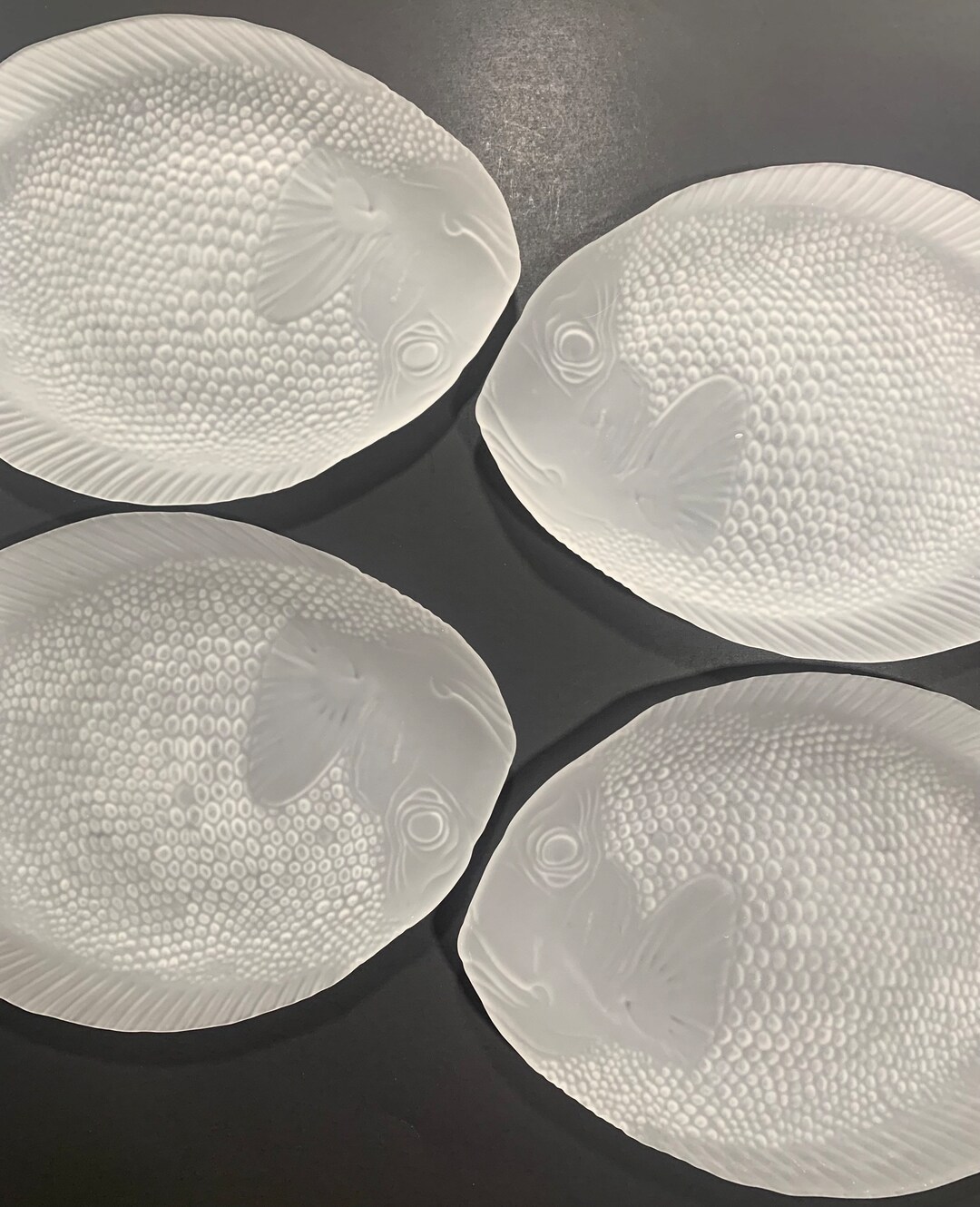 Arcoroc Glass Fish Plates Vintage Frosted Textured Glass Etsy