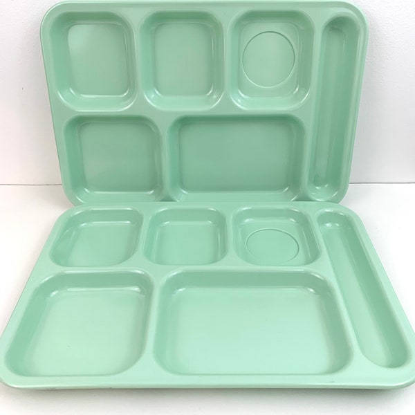 Dallas Ware Melamine Cafeteria Trays Vintage Mint Green Sectioned Divided Tray Set of Two