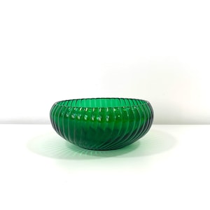 Green Glass Bowl Scalloped Edge Decorative Catch All Low Bowl