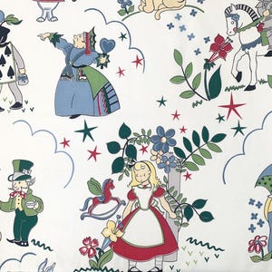 Alice in Wonderland Rod Pocket Drape Curtain Panel Set of Two Vintage Waverly Fabric