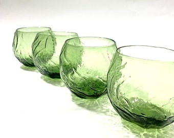 Seneca Driftwood Crinkle Glass Roly Poly Glasses Retro Barware Set of Four