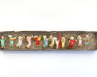 German Wood Angel Band Miniature Wooden Hand Painted Angel Figurines Set of Twelve