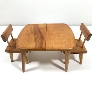 Strombecker Wooden Doll Furniture Dollhouse Table Chair Set Mid Century Doll Furniture
