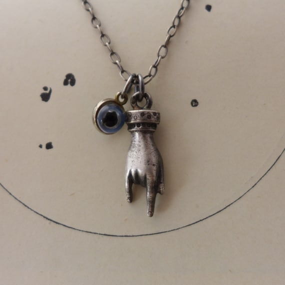 Vintage Evil Eye Charm Horn Cornutto Necklace
