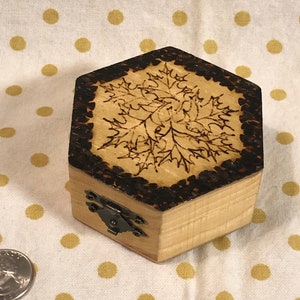 Pyrography Trinket Box: Woodburned Hexagon Keepsake Box