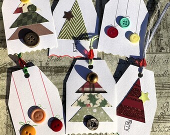 Handmade Christmas Gift Tags, Festive Present Toppers, Set of 6