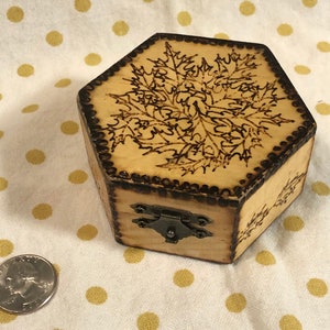 Pyrography Trinket Box: Woodburned Hexagon Keepsake Box