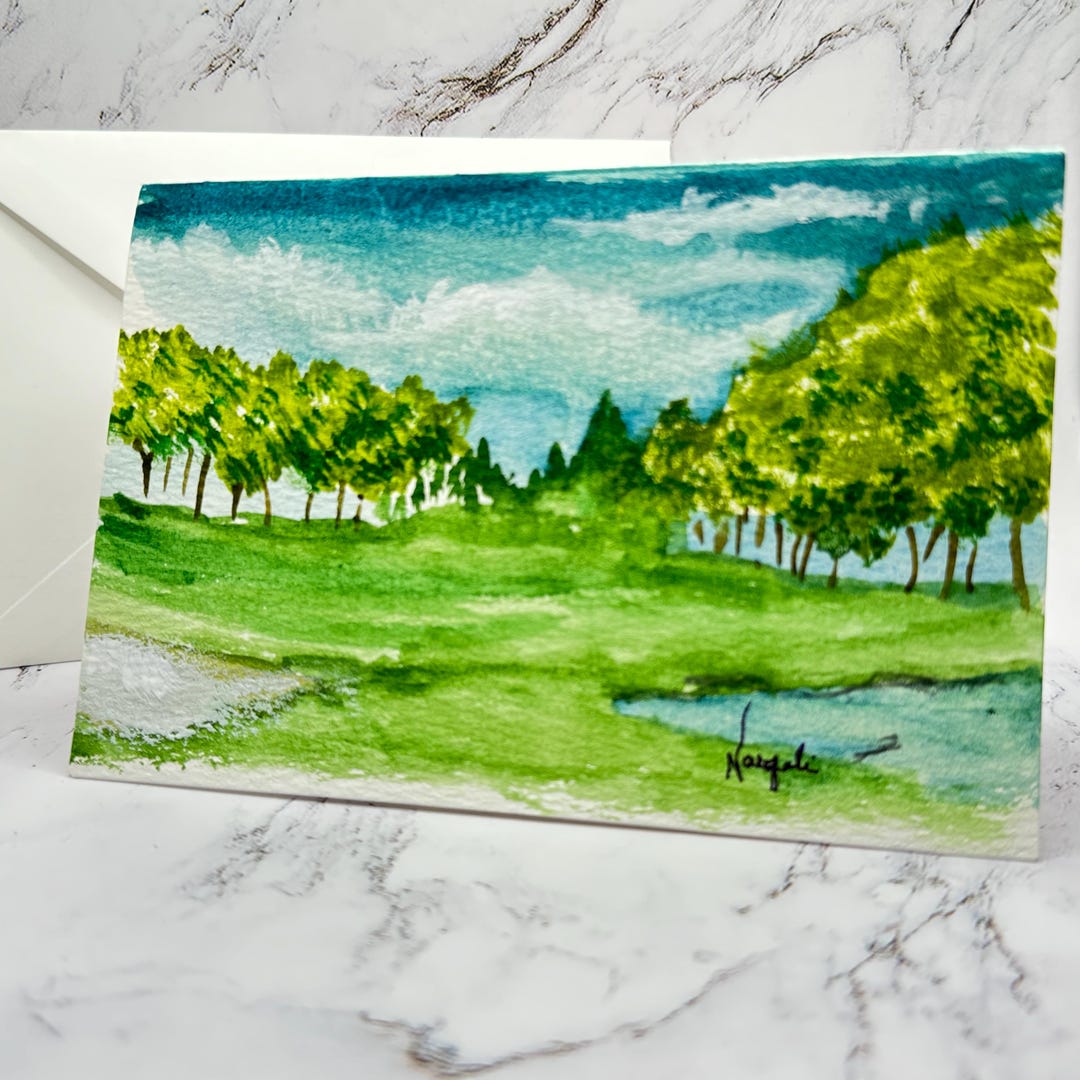 Original Art (not a Print) Watercolor Pencil Landscape Notecard: Hand ...