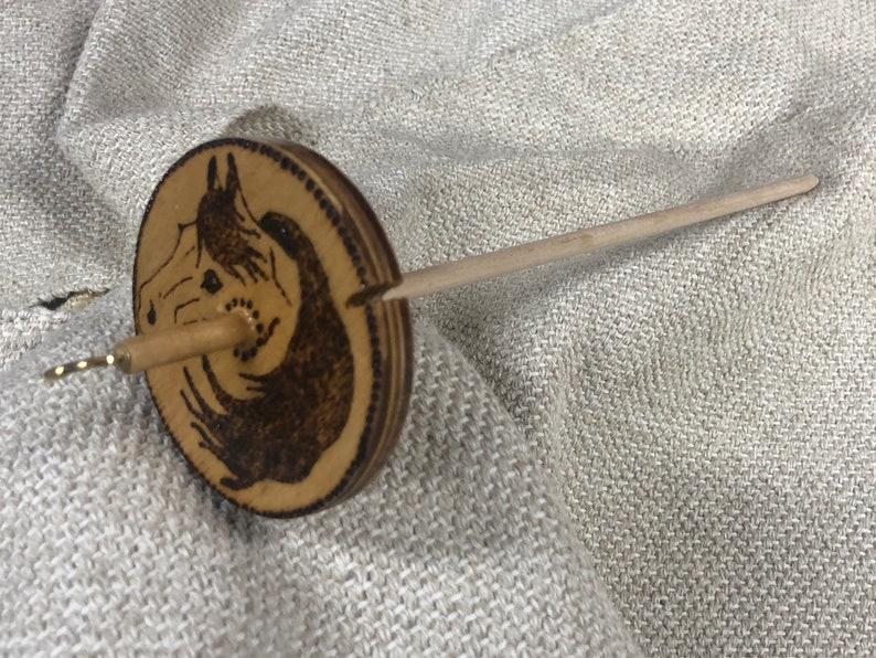 Drop Spindle, Wooden Drop Spindle, Top Whorl Drop Spindle, Fiber art tool, Yarn Spinning, 1.30 oz, Roving, Handcrafted, One of a Kind, Horse image 3