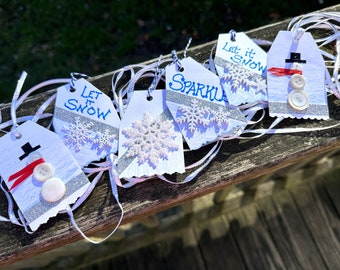 Handmade Christmas Gift Tags, Festive Snowflake Set of 6