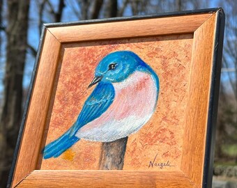 Original Blue Bird Painting: Home Wall Decor, Acrylic on Masonite