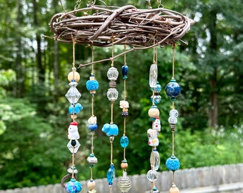 Fun Hippie Suncatcher 70s Yard Garden Patio Deck Window Hanging Home Decor Gift for Her Birthday Mothers Day Retro Repurposed Vintage Beads