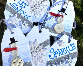 Gift Tags Christmas Present Topper Hand Created Labels, Set of 6 Gift Tag Labels, Festive Holiday Cheerful Decoration
