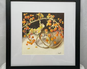 Original Bittersweet Still Life:  Matted and Framed Colored Pencil Drawing - Not a Print