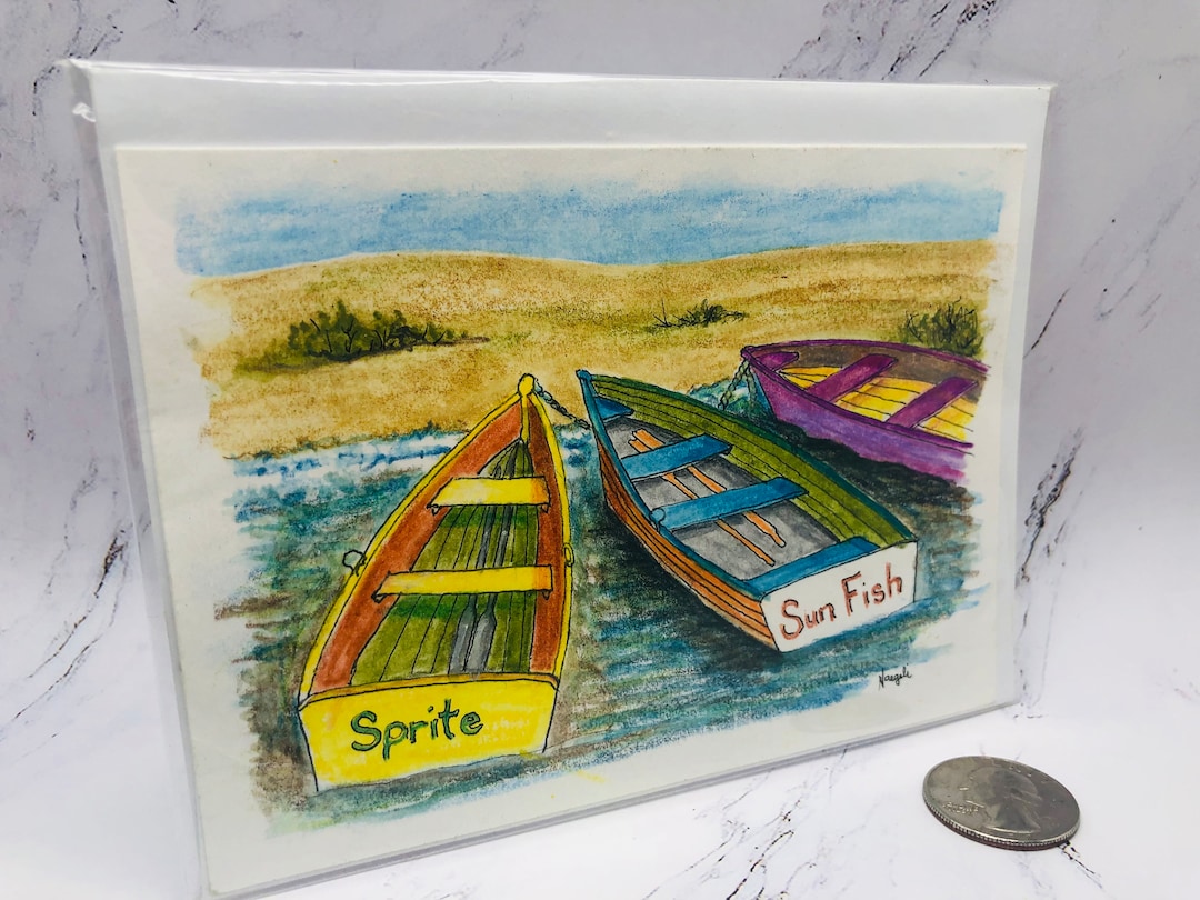 Hand Drawn Watercolor Boat Note Card: Frameable Art Greeting - Etsy