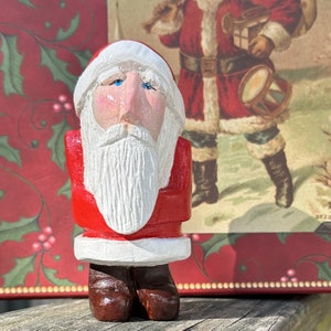 Hand Carved Wooden Santa: Folk Art Christmas Decor
