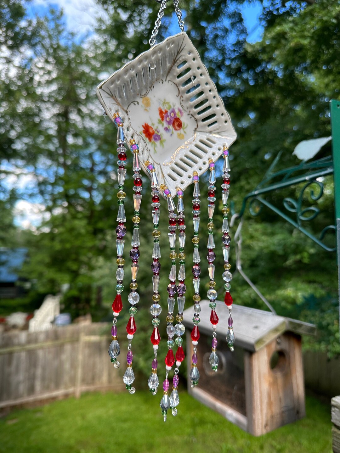 Suncatcher, Outdoor Suncatcher, Beaded Suncatcher, Upcycled Suncatcher