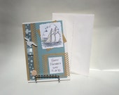Father's Day Card, Handmade Card, Handmade Father's Day, Scrapbook Card, Greeting Card, Nautical, Ocean, Sailboat, Sailor, Hand Stamped, Dad
