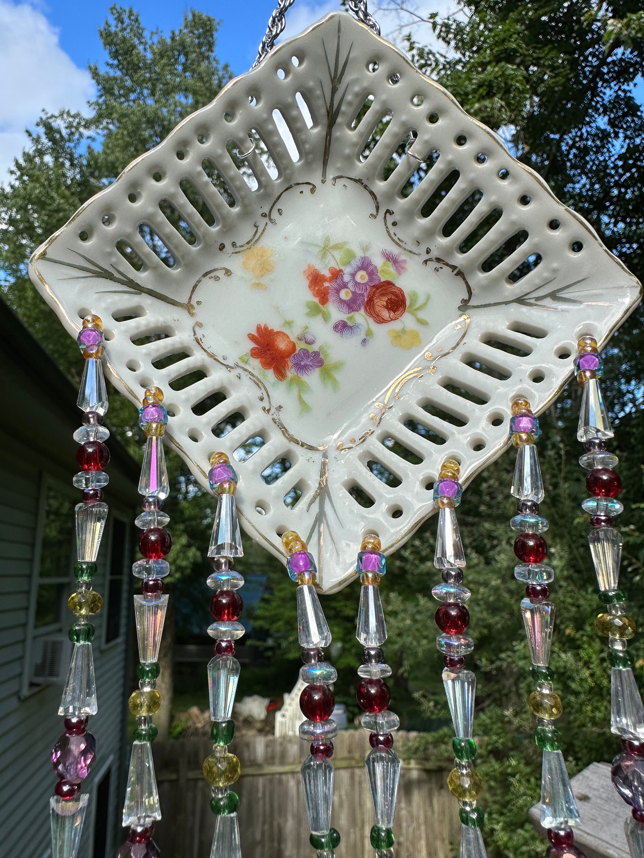 Suncatcher Outdoor Suncatcher Beaded Suncatcher Upcycled Etsy
