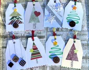 Handmade Christmas Gift Tags, Holiday Present Toppers, Set of 8