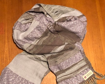 Handwoven Cotton Scarf with Fringe: Lavender Grey Winter Neckwear