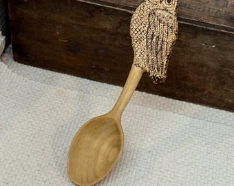 Hand Carved Wooden Serving Spoon: Poplar Kitchen Utensil, 7.25"