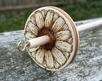 Drop Spindle Top Whorl Fiber Art Roving Tool, Yarn Spinning, 1.05 oz, Handcrafted and Hand Burned One of a Kind Design