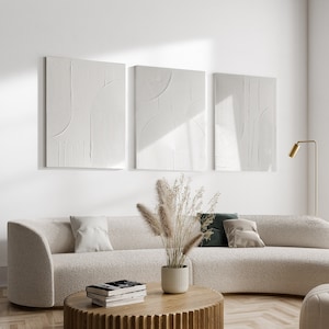 3 PIECE SET | White Abstract Painting White 3D Textured Painting White 3D Minimalist Painting Large White Abstract Painting Modern abstract