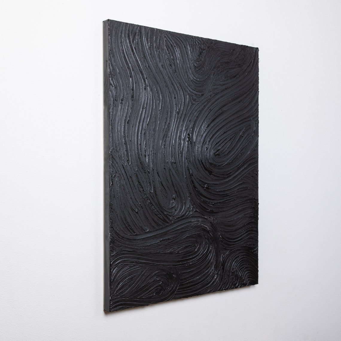 Black Textured Canvas Wall Art, Abstract Black Wall Decor, Modern and