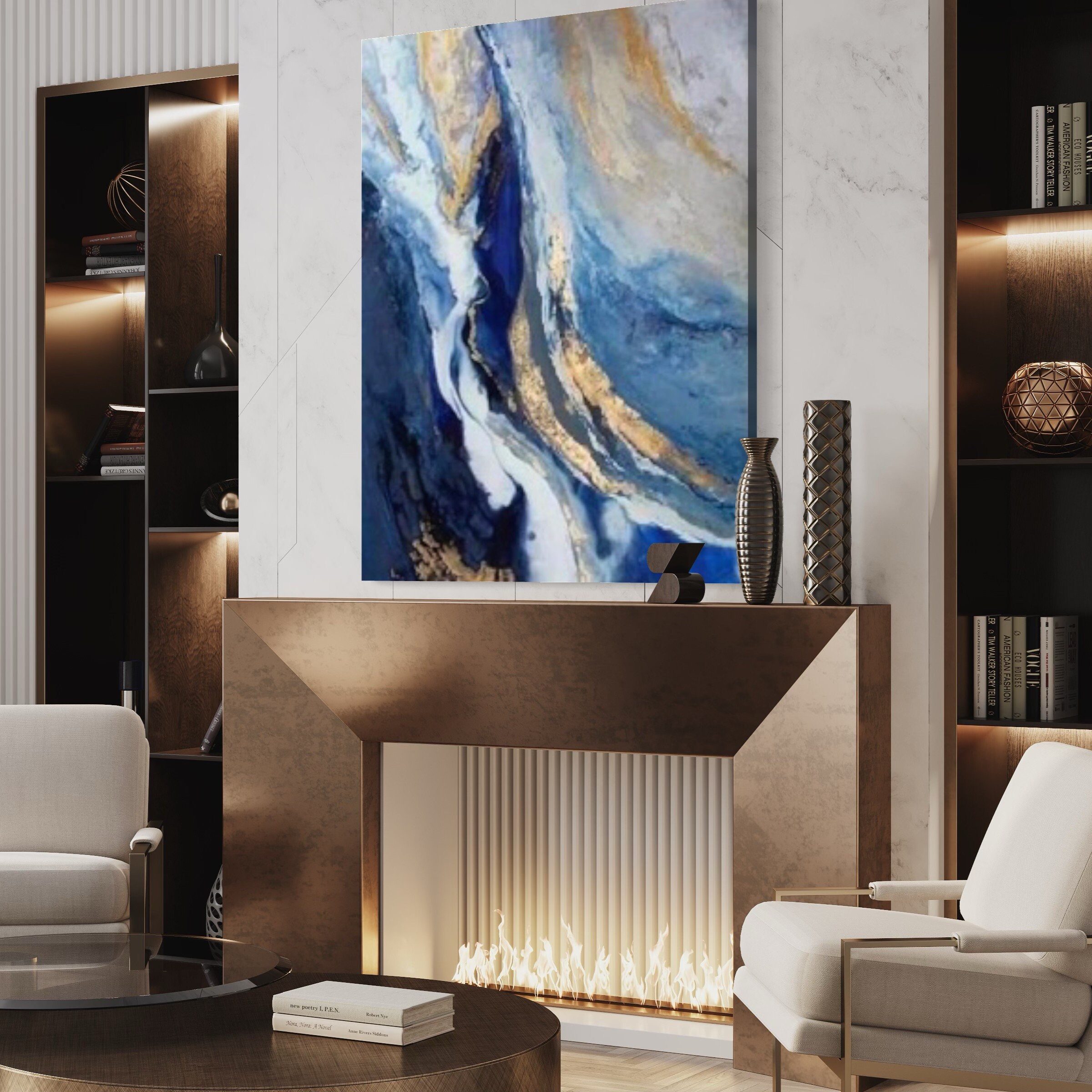 Blue Gold Abstract Painting Gold Abstract Painting Large Abstract ...