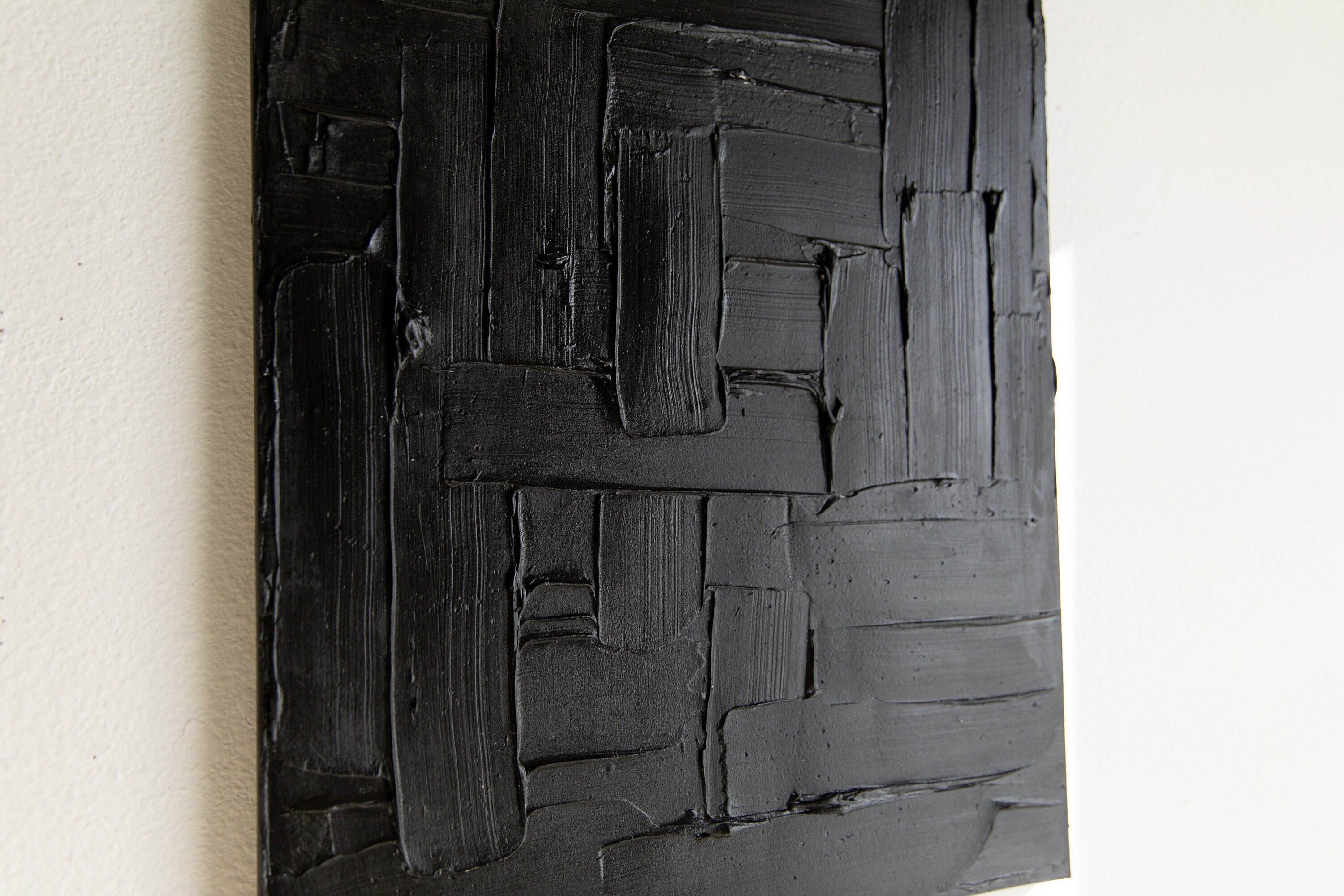 Black Textured Canvas Wall Art Abstract Black Wall Decor Etsy