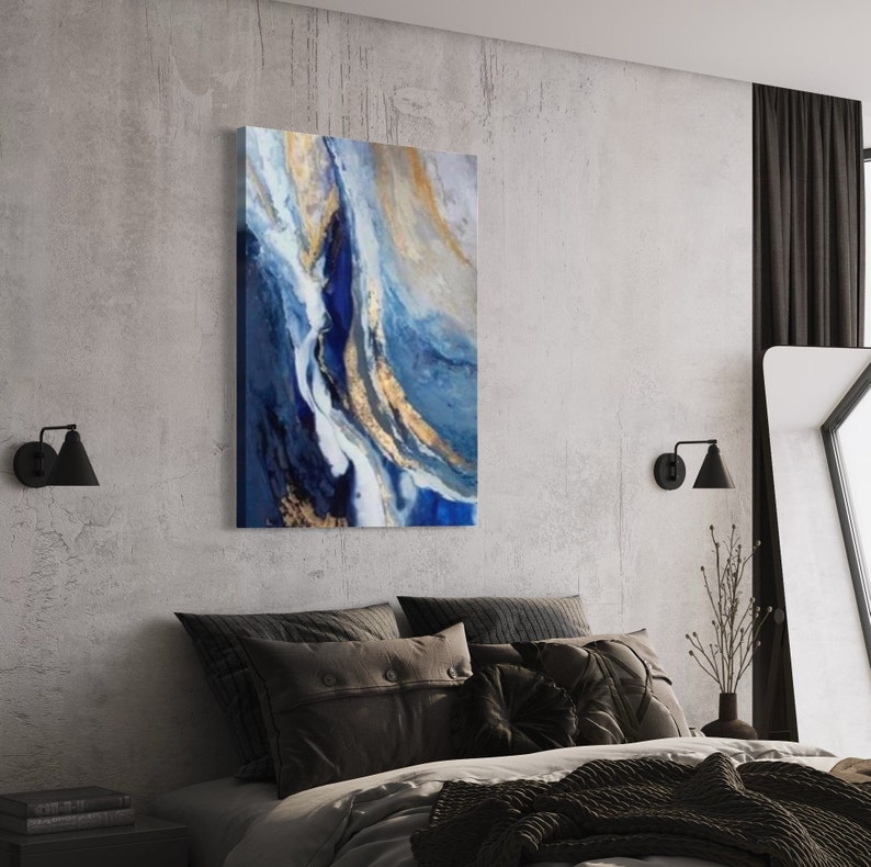 Blue Gold Abstract Painting Gold Abstract Painting Large Abstract