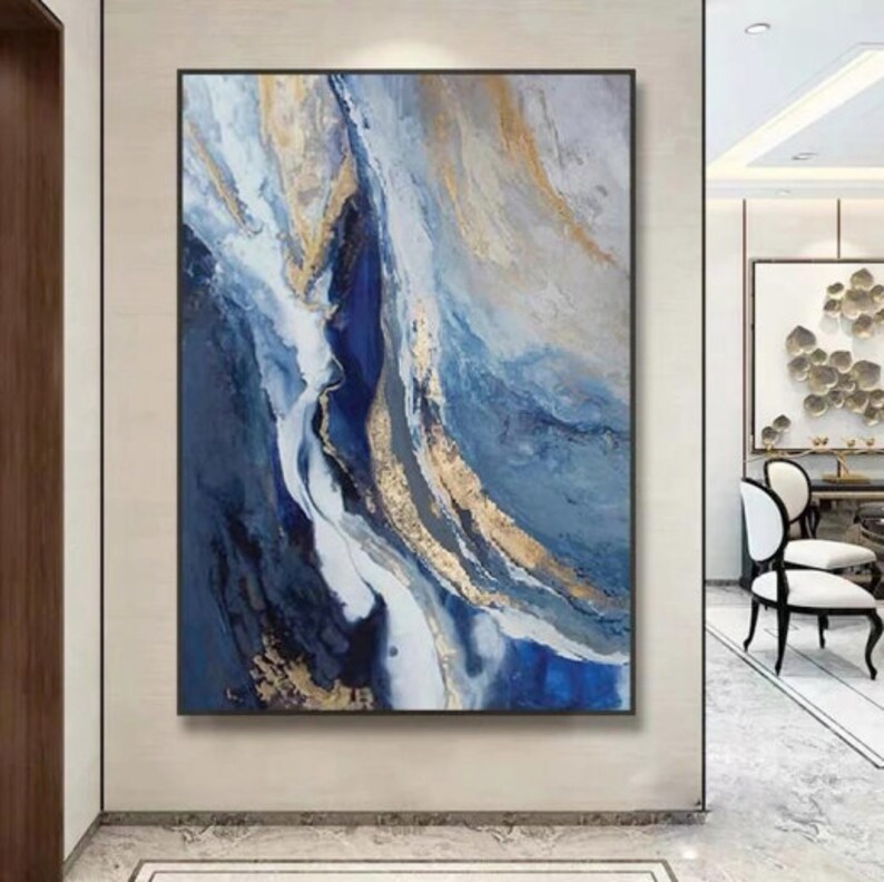 Blue Gold Abstract Painting Gold Abstract Painting Large Abstract