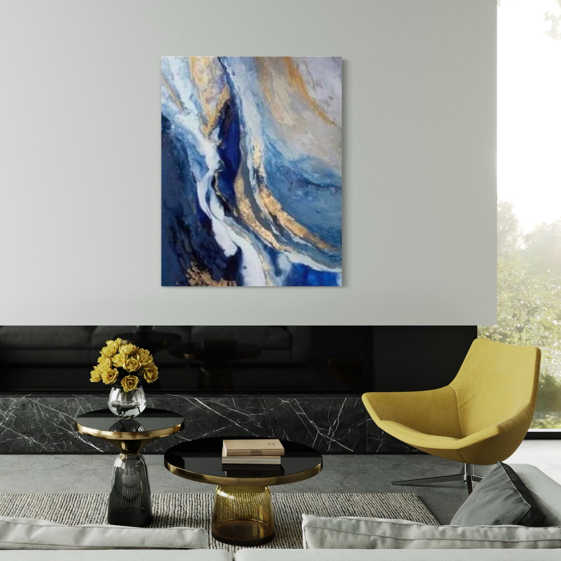 Blue Gold Abstract Painting Gold Abstract Painting Large Abstract ...