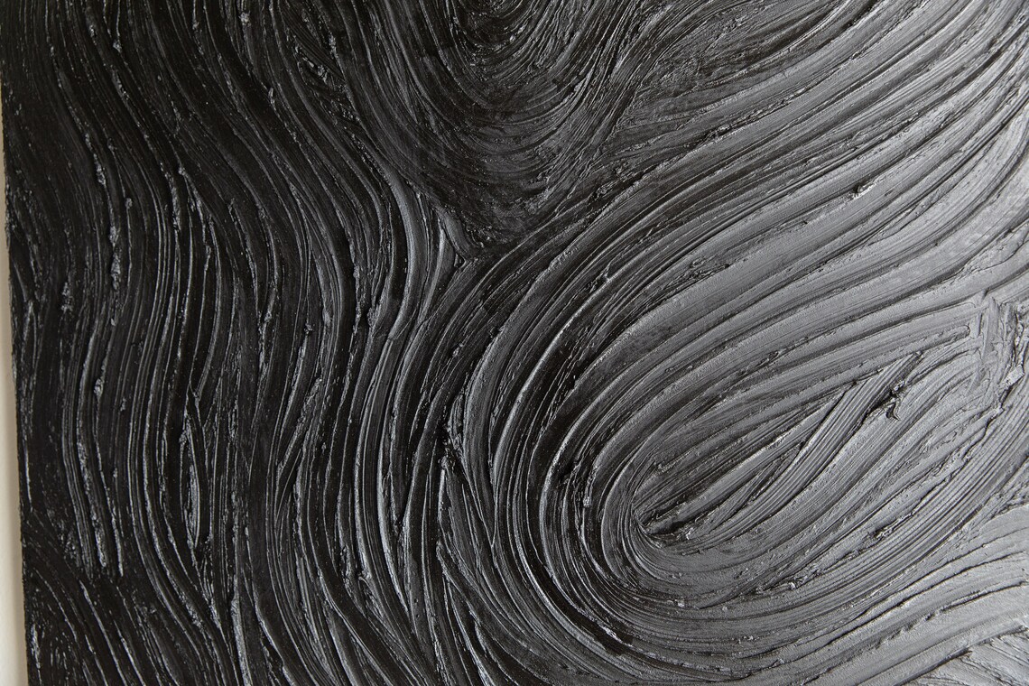 Black Textured Canvas Wall Art, Abstract Black Wall Decor, Modern and