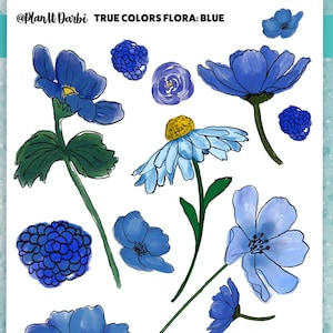 PRINTABLE: TRUE COLORS blue indigo watercolor florals,  stickers flower, decorative Planner Stickers for Happy Planner, bullet journal etc