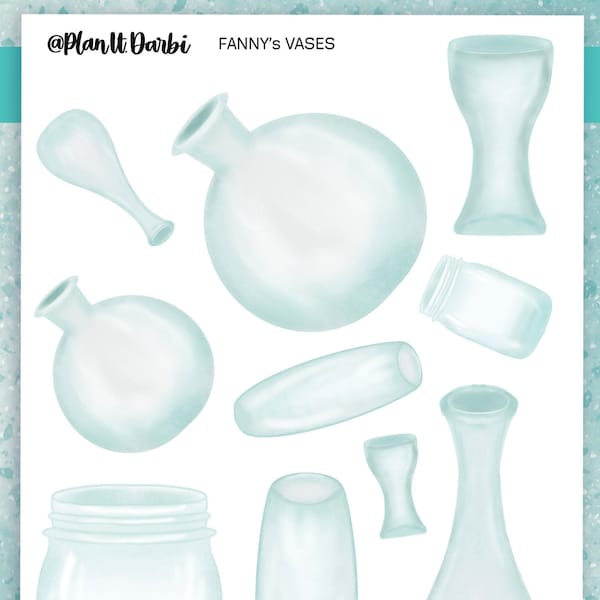 FANNY'S VASES glass effect vases, mason jars perfect for pairing w/ floral stickers, bows Printable decorative Planner and journal stickers