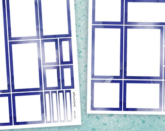 box: INDIGO WATERCOLOR (2 sheets); navy blue artistic planner box stickers printable decorative Planner Stickers