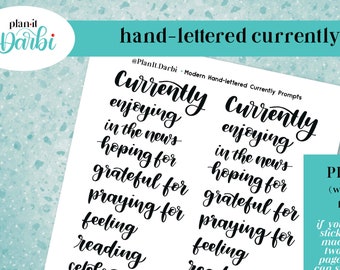 printable: CURRENTLY PAGE, hand-lettered prompt, digital planner stickers for memory keeping, scrapbooking