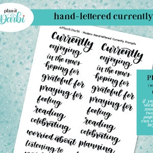 printable: CURRENTLY PAGE, hand-lettered prompt, digital planner stickers for memory keeping, scrapbooking