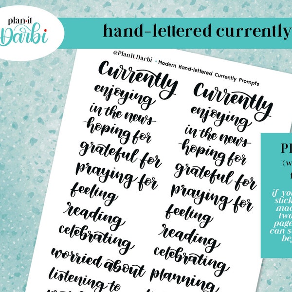 printable: CURRENTLY PAGE, hand-lettered prompt, digital planner stickers for memory keeping, scrapbooking