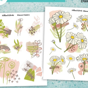 Ilianne Daisies Chamomile Abstract Botanical duo, deco printable Planner Stickers, Happy Planner, bullet journals etc.