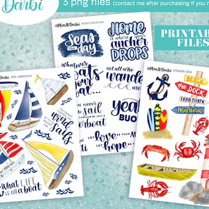 NAUTICAL TRIO (set of 3) watercolor nautical sailboats lighthouse quotes printable clip art planner & journal stickers