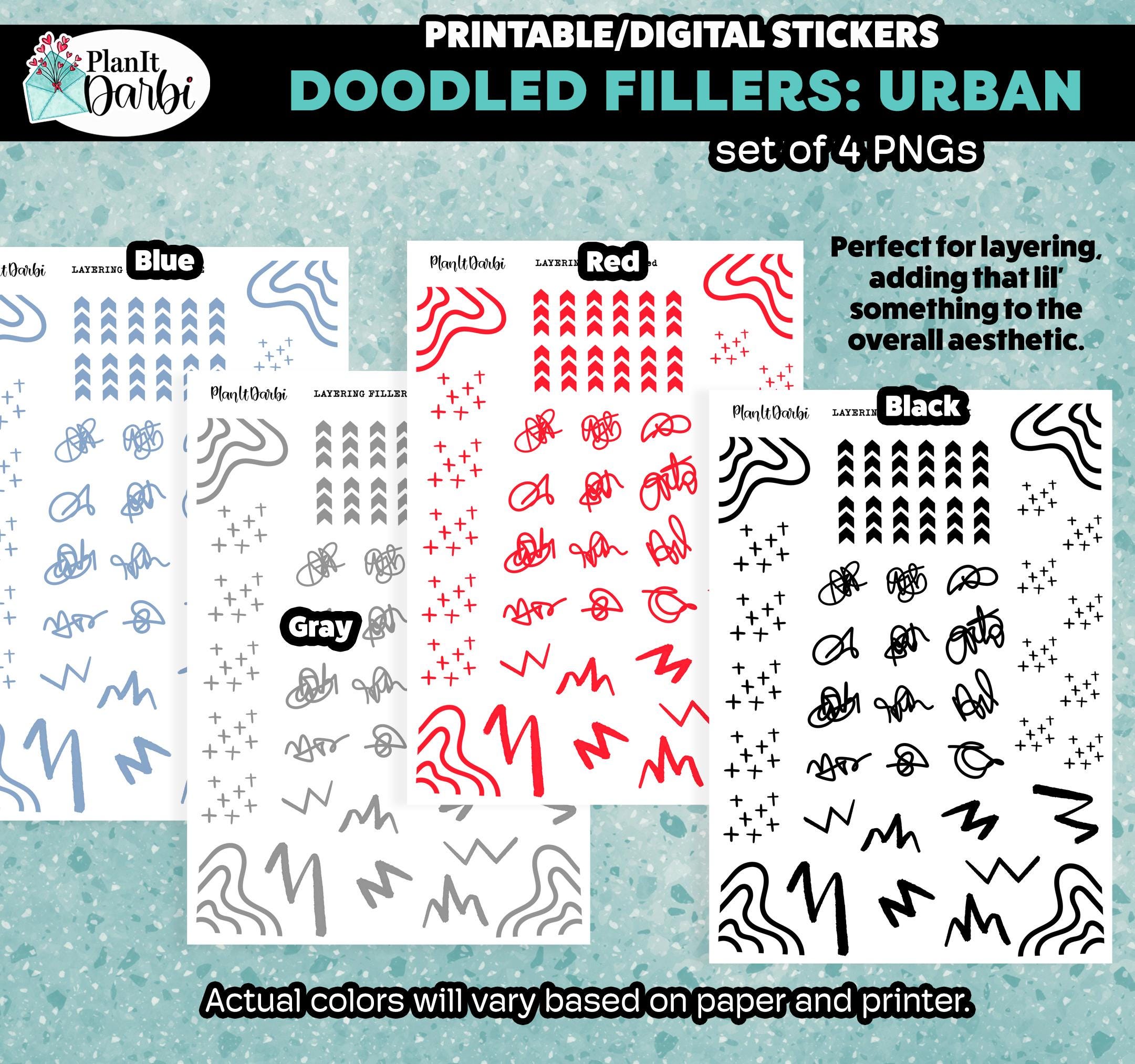 Printable Planner Stickers: URBAN Doodle Filler Layering Elements for ...
