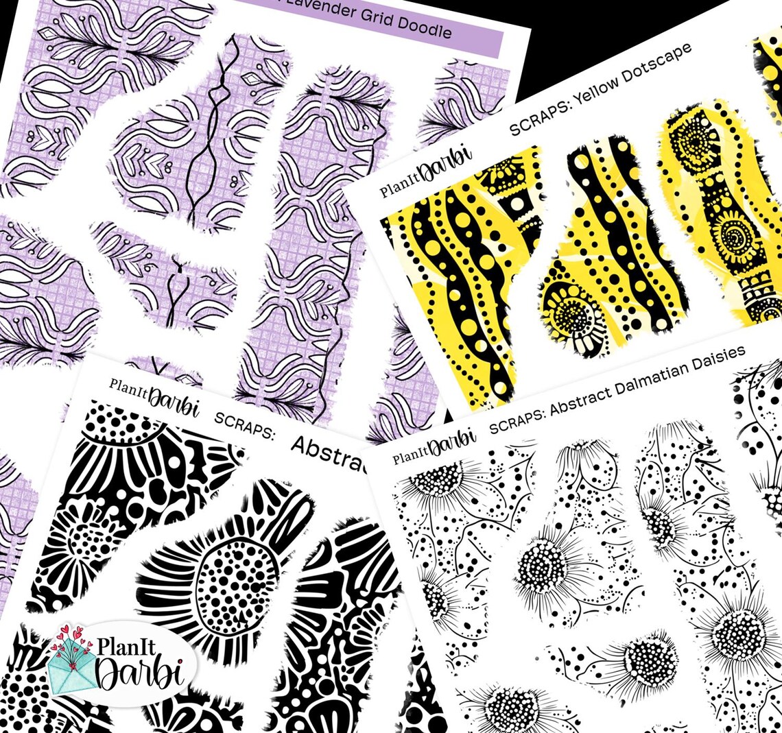 Sticker Layering Project Printable Planner Stickers: SCRAPS-4 PNG Abstract Patterns, Torn Paper ...