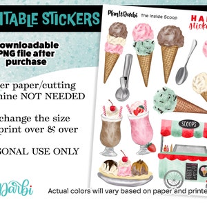 PRINTABLE: INSIDE SCOOP ice cream, watercolor cool treats and desserts digital planner stickers for decorative planning and junk journaling