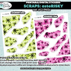 Printable Planner Stickers: asteRISKY urban doodles, lime green, fuchsia, grunge patterns, torn paper ephemera, junk journaling & planners