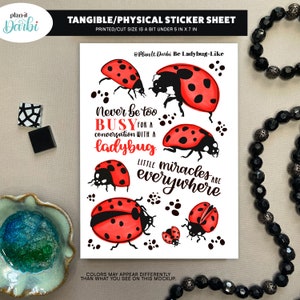tangible: LADYBUG stickers featuring the winged creatures, red and black, spot clusters and quotes for your planner, journal and crafts