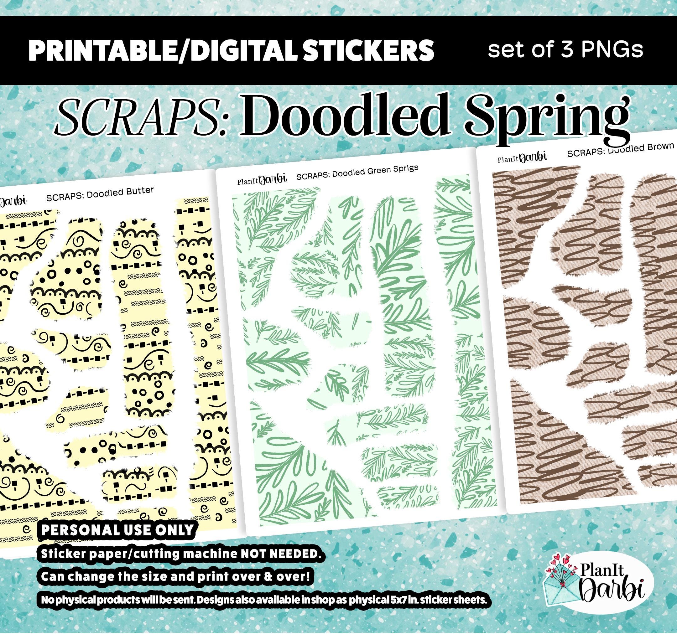 Sticker Layering Project Printable Planner Stickers: SCRAPS 3 PNG Spring Doodled Whimsical ...